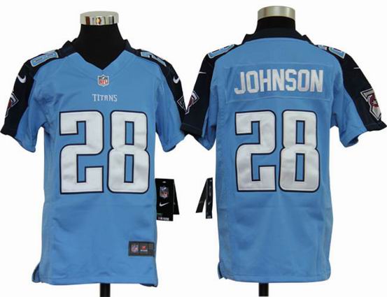 Youth Nike NFL Tennessee Titans 28 Johnson light blue stitched jersey