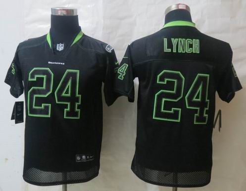 Youth Nike Seattle Seahawks 24 Lynch Lights Out Black Elite Jerseys