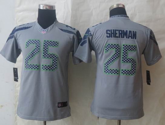 Youth Nike Seattle Seahawks 25 Sherman Grey Limited Jerseys