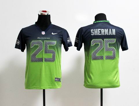 Youth nfl Seahawks 25 Sherman Drift Fashion II blue green Jersey