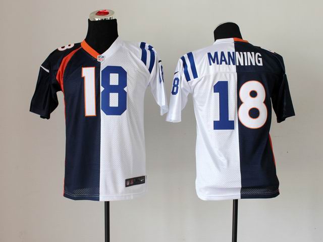 Youth nike nfl Denver Broncos 18 Payton Manning white blue split jersey