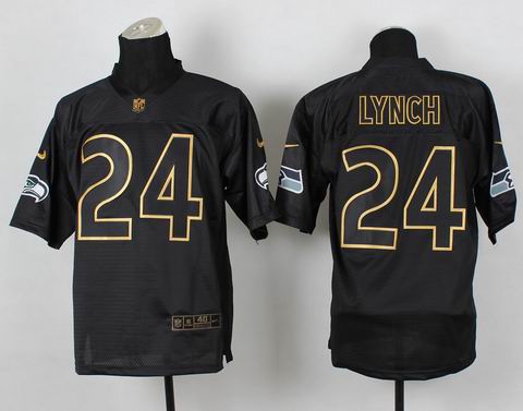 nike nfl Seattle Seahawks 24 Lynch black golden letter fashion jersey