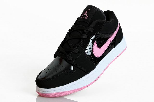 women Low air jordan 1 retro shoes black pink