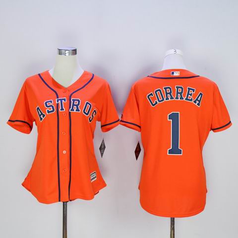 women MLB Houston Astros 1 Correa orange jersey