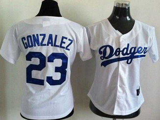 women MLB dodgers 23 Adrian Gonzalez white jersey