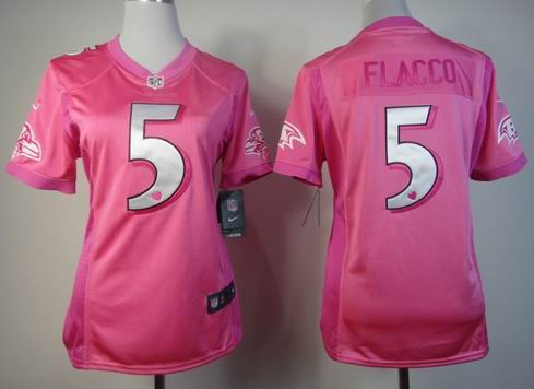 women Nike Baltimore Ravens 5 Flacco pink jersey with heart