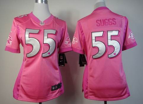 women Nike Baltimore Ravens 55 Suggs pink jersey with heart