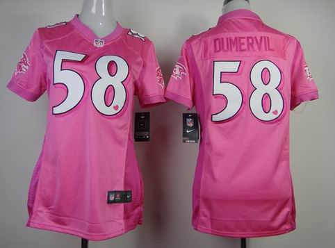 women Nike Baltimore Ravens 58 Dumervil pink jersey with heart