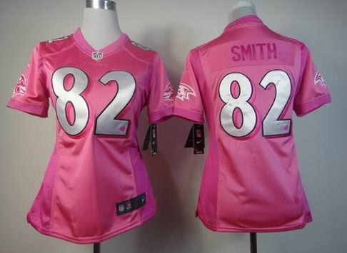 women Nike Baltimore Ravens 82 Smith pink jersey with heart