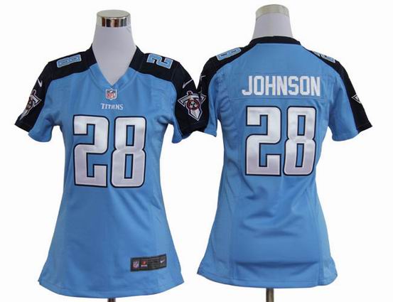 women Nike NFL Tennessee Titans 28 Johnson light blue stitched jersey