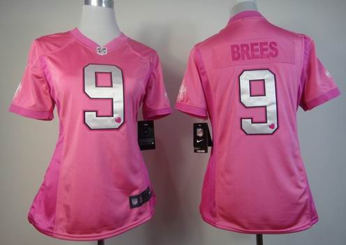 women Nike New Orleans Saints 9 Brees pink jersey with heart