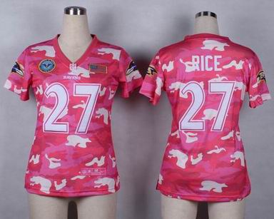 women Ravens 27 Rice Salute to Service pink camo jersey