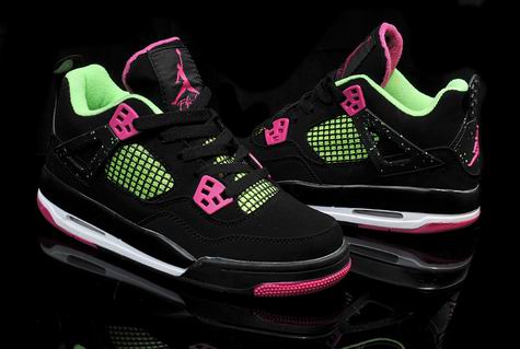 women air jordan 4 shoes black pink green