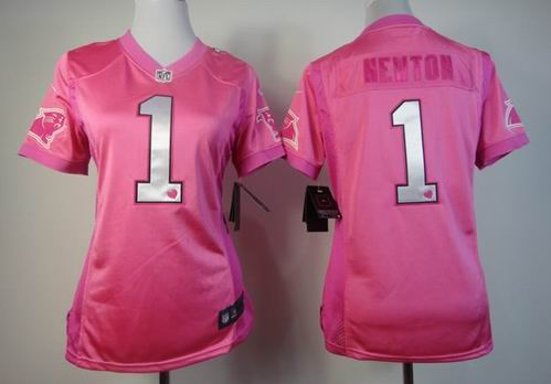 women nike Carolina Panthers 1 newton pink jersey with heart