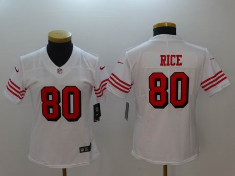 women nike nfl 49ers #80 Rice white rush jersey