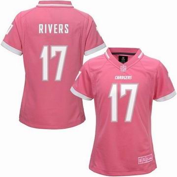 women nike nfl chargers 17 Rivers Pink Bubble Gum Jersey