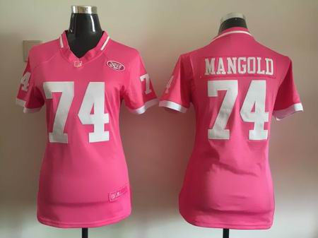 women nike nfl jets 74 Mangold Pink Bubble Gum Jersey