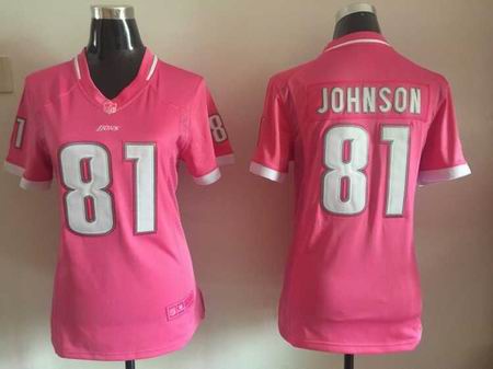 women nike nfl lions 81 Johnson Pink Bubble Gum Jersey