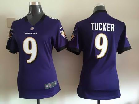 women nike nfl ravens #9 Tucker purple jersey