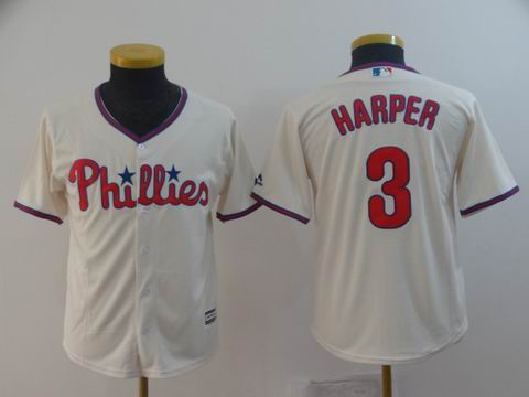 youth MLB Philadelphia Phillies #3 Harper cream jersey
