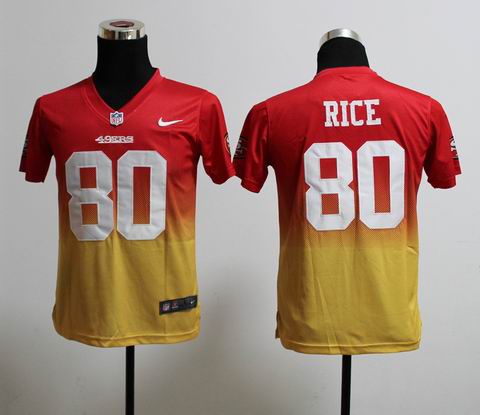 youth nfl 49ers 80 Rice Drift Fashion II red yellow Jersey